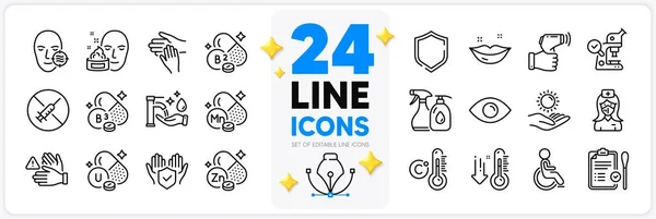 Icons Set Face Cream Insurance Hand Celsius Thermometer Line Icons — Stock Vector
