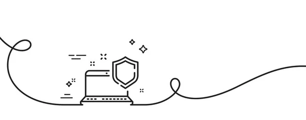 コンピュータセキュリティラインのアイコン カール付きの連続1行 ノートパソコンのプライバシーサイン オンライン安全防衛シンボル コンピュータセキュリティシングルアウトラインリボン ループカーブパターン ベクトル — ストックベクタ
