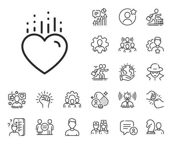 Love emotion sign. Specialist, doctor and job competition outline icons. Heart line icon. Valentine day symbol. Heart line sign. Avatar placeholder, spy headshot icon. Strike leader. Vector