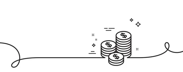 钱线图标 连续一行与卷曲 银行货币标志 现金符号 硬币的单一轮廓带 循环曲线模式 — 图库矢量图片