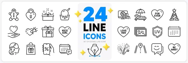 Icons Set Sweet Hold Heart Ice Cream Line Icons Pack — Stock Vector