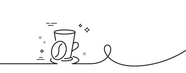 豆線のアイコンとコーヒーカップ カール付きの連続1行 ホットラテの看板 ティードリンクマグカップのシンボル コーヒーカップシングルアウトラインリボン ループカーブパターン ベクトル — ストックベクタ