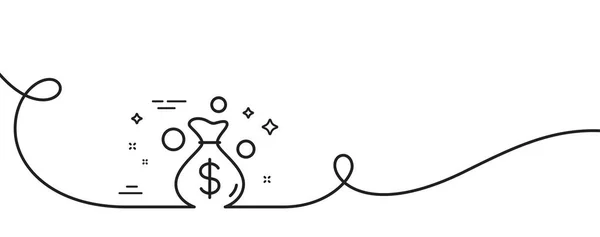 钱袋线图标 连续一行与卷曲 现金硬币签名 收入利润的象征 钱袋单轮廓丝带 循环曲线模式 — 图库矢量图片