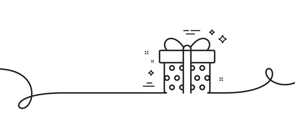 礼品盒线图标 连续一行与卷曲 当前或销售标志 生日购物的象征 礼品包装 礼品盒单带纲要 循环曲线模式 — 图库矢量图片