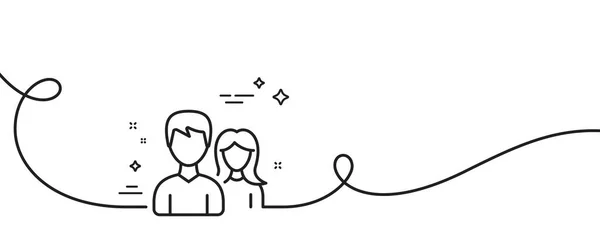 一对夫妇行图标 连续一行与卷曲 用户组或团队合作标志 男人和女人的轮廓符号 夫妇单一轮廓丝带 循环曲线模式 — 图库矢量图片