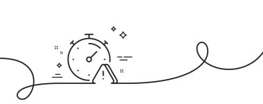 Dikkat çizgi simgesi. Kıvrımlı tek bir çizgi. Önemli bir uyarı işareti. Zamanlayıcı uyarı sembolü. Tek hatlı şeritlerin dikkatine. Döngü eğrisi modeli. Vektör