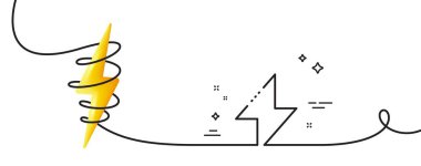 Enerji hattı simgesi. Kıvrımlı tek bir çizgi. Şimşek işareti. Elektrik güç sembolü. Enerji tek ana hatlı şerit. Enerjiyle döngü eğrisi. Vektör