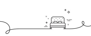 Yatak sırası ikonu. Kıvrımlı tek bir çizgi. Yatak odası mobilyası tabelası. Çift kişilik otel sembolü. Yatak tek hatlı şerit. Döngü eğrisi modeli. Vektör