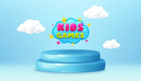 Çocuk Oyunları Etiketi Kazanan Podyum Tabanı Ürün Kaideyi Sunar Eğlenceli — Stok Vektör