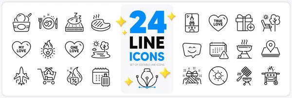 Conjunto Iconos One Love Grilled Steak Gas Grill Line Icons — Vector de stock