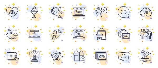 Outline Set Ice Cream Market Smile Face Line Icons Web — Stock Vector