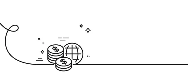 世界货币行图标 连续一行与卷曲 全球市场签署 互联网支付符号 世界货币单一轮廓丝带 循环曲线模式 — 图库矢量图片