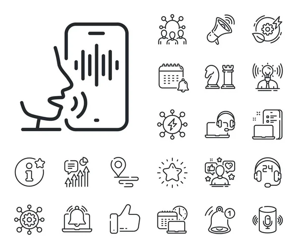 记录电话语音信号 技术和智能扬声器概述图标 语音信箱图标 手机麦克风的符号 语音电子邮件线路标志 有影响力的人 品牌大使的标志 — 图库矢量图片
