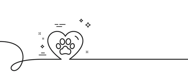 ペットケアラインのアイコン カール付きの連続1行 獣医診療所の看板 心臓シンボルの犬の足 ペットケアシングルアウトラインリボン ループカーブパターン ベクトル — ストックベクタ