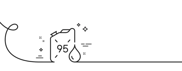 汽油罐线图标 连续一行与卷曲 95号石油燃料标志E10汽油容器符号 汽油罐的单一轮廓带 循环曲线模式 — 图库矢量图片