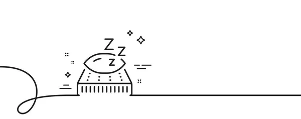 マットレスラインのアイコン カール付きの連続1行 夜の睡眠ベッドの残りの記号 Zz記号で枕 概要リボンを1つマットレスします ループカーブパターン ベクトル — ストックベクタ