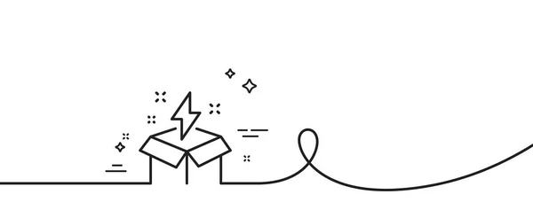 ボックスラインのアイコンの外 カール付きの連続1行 創造性のサイン 稲妻のシンボルとギフトボックス クリエイティブアイデアシングルアウトラインリボン ループカーブパターン ベクトル — ストックベクタ