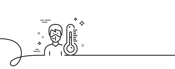 温度計のラインアイコン カール付きの連続1行 顔のマスクサインの医者 温度測定シンボル 温度計シングルアウトラインリボン ループカーブパターン ベクトル — ストックベクタ