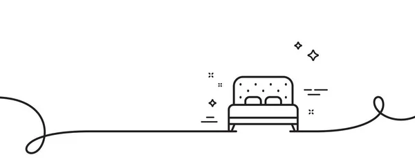 床的线条图标 连续一行与卷曲 卧室家具标志 酒店双人床标志 床单一轮廓丝带 循环曲线模式 — 图库矢量图片