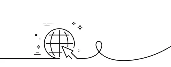 Globus Mit Cursor Zeilensymbol Kontinuierlich Eine Linie Mit Locke Welt — Stockvektor