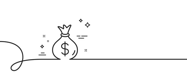 钱袋线图标 连续一行与卷曲 现金银行货币标志 美元或美元符号 钱袋单轮廓丝带 循环曲线模式 — 图库矢量图片