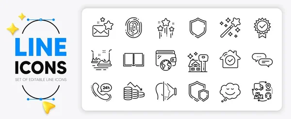 24H Service Wallet Buying House Line Icons Set App Include — Stock Vector