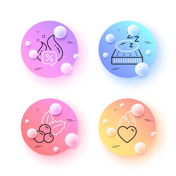 Christmas Holly Heart Flame Mattress Minimal Line Icons Spheres Balls — Stock Vector