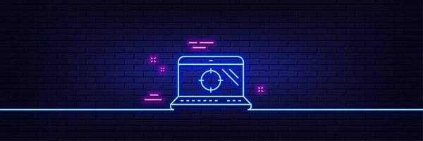 Neon Light Glow Effect Seo Laptop Line Icon Search Engine — Stock Vector