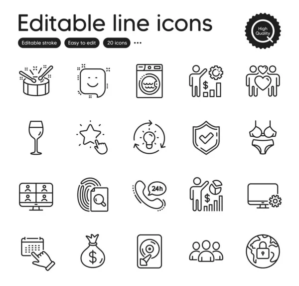 Set Business Outline Icons Contains Icons Love Couple Group Laundry — Stock Vector