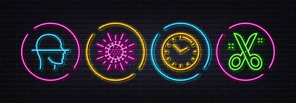 Iconos Tiempo Exploración Facial Línea Mínima Coronavirus Luces Láser Neón — Vector de stock