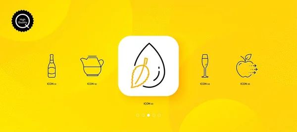 Water Drop Champagne Glass Beer Bottle Minimal Line Icons Yellow — Stock Vector