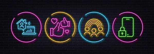 Inclusion Work Home Minimal Line Icons Neon Laser Lights Lock — Stock Vector