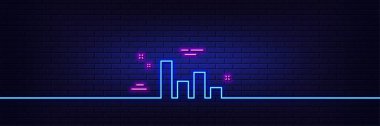 Neon ışık efekti. Histogram Sütun çizelgesi simgesi. Finansal grafik işareti. Borsa simgesi. İş yatırımı. 3D çizgi neon ışıklı ikon. Tuğla duvar afişi. Histogram taslağı. Vektör