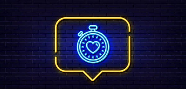 Neon Licht Spraakbel Hart Timer Lijn Icoon Liefdessymbool Valentijnsdag Stopwatch — Stockvector