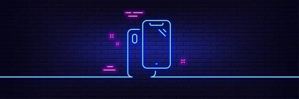 Neon Ljus Glöd Effekt Smartphone Ikonen Telefonskylt Mobil Enhet Symbol — Stock vektor
