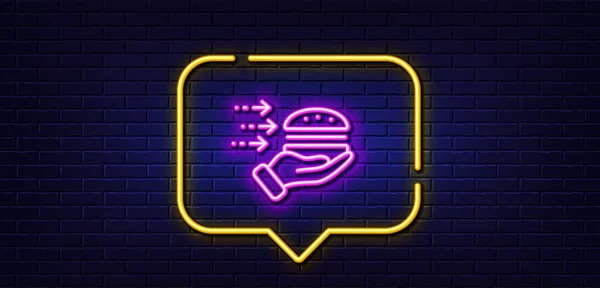 Neon Light Speech Bubble Food Delivery Line Icon Burger Meal — Wektor stockowy