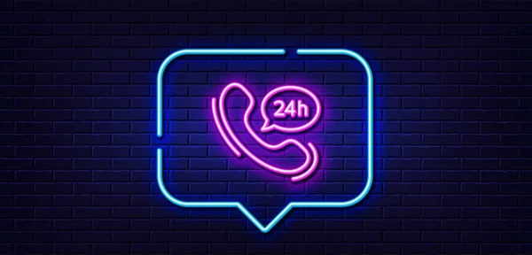 Neon Light Speech Bubble Hour Service Line Icon Call Support — Stock Vector