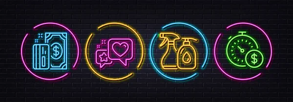 Heart Cleaning Liquids Payment Minimal Line Icons Neon Laser Lights — Stock Vector