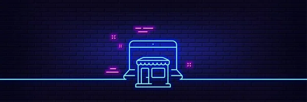 Neon Licht Gloed Effect Marketplace Lijn Icoon Online Winkelbord Handelszaak — Stockvector