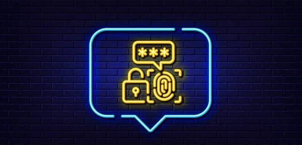 Neon Light Speech Bubble Biometric Security Line Icon Fingerprint Scan — Archivo Imágenes Vectoriales
