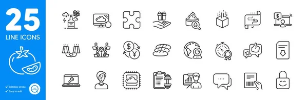 Outline Icons Set Sconce Light Laptop Repair Teamwork Icons Online — Stock Vector