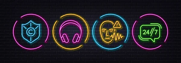 Sprachwelle Urheberrechtsschutz Und Kopfhörer Minimale Zeilensymbole Neon Laser Lichter 24H — Stockvektor