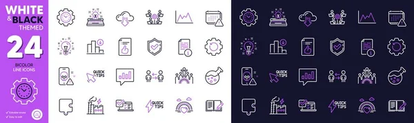 stock vector Recovery gear, Idea and Confirmed line icons for website, printing. Collection of Decreasing graph, Analytical chat, Puzzle icons. Approved document, Online survey. Bicolor outline icon. Vector