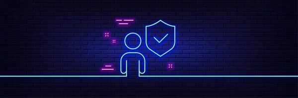 Neon Light Glow Effect Security Shield Line Icon Body Guard — Stock Vector