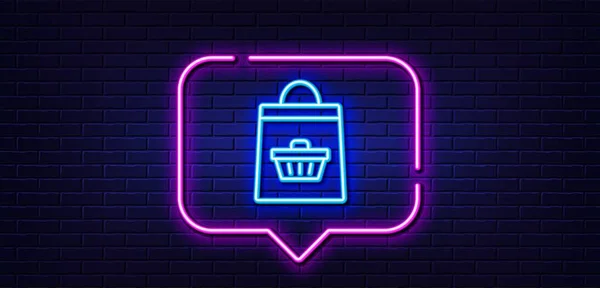 Neonlicht Sprechblase Einkaufstasche Mit Warenkorblinie Symbol Supermarkteinkaufsschild Verkaufs Symbol Hintergrund — Stockvektor