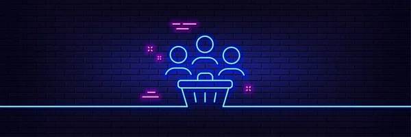 Neon Light Glow Effect Buyers Shopping Cart Line Icon Customers — Stock Vector