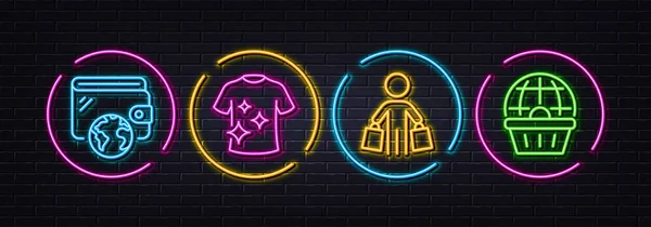 Portfel Czysty Shirt Ikony Minimalna Linia Kupującego Neonowe Światła Laserowe — Wektor stockowy