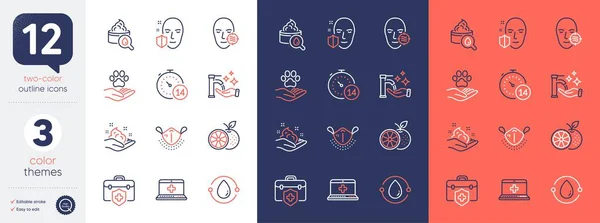 stock vector Set of Face protection, Problem skin and Skin care line icons. Include Cold-pressed oil, Medical help, Quarantine icons. Medical mask, Washing hands, Pets care web elements. Vector