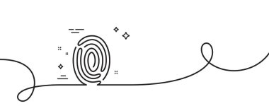 Parmak izi çizgisi simgesi. Kıvrımlı tek bir çizgi. Dijital parmak izi işareti. Biyometrik tarama sembolü. Parmak izi, tek taslak şerit. Döngü eğrisi modeli. Vektör