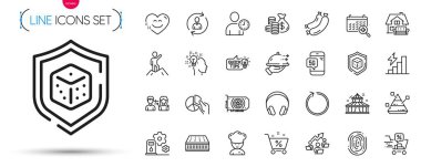 Bir paket aşçı, bozuk para çantası ve Gpu çizgisi simgeleri. Gülümseme Sohbeti, Sirk, Eğitim fikri ikonları dahil. Yatak, pasta grafiği, takım çalışması tabelaları. Parmak izi, zaman yönetimi, Dice. Vektör